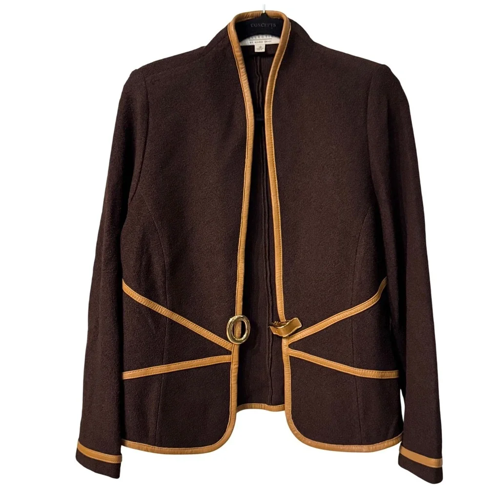 St. John Collection Brown Blazer with Tan Trim